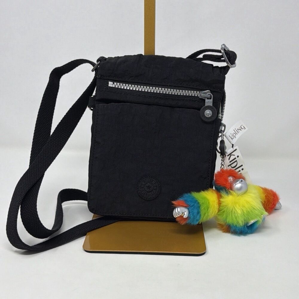 Kipling Eldorado Crossbody Bag Black Travel Organizer+ NWT Rainbow Pride Monkey